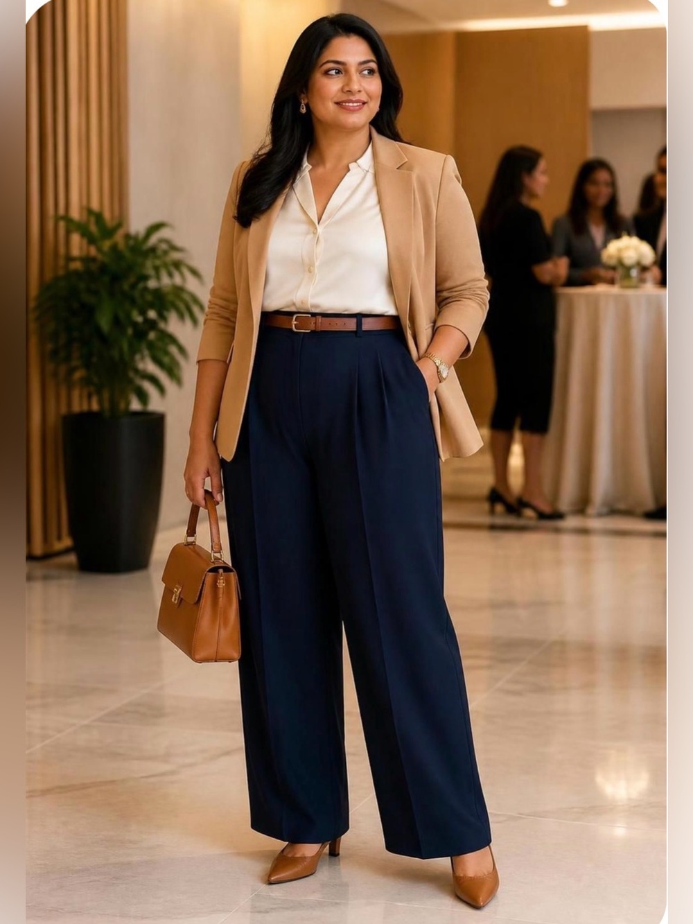 August Silk Navy Pleated High-Waist Trousers